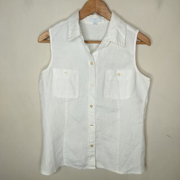 Gap White Linen Button Up Shirt Sleeveless Lagenlook - Picture 1 of 9